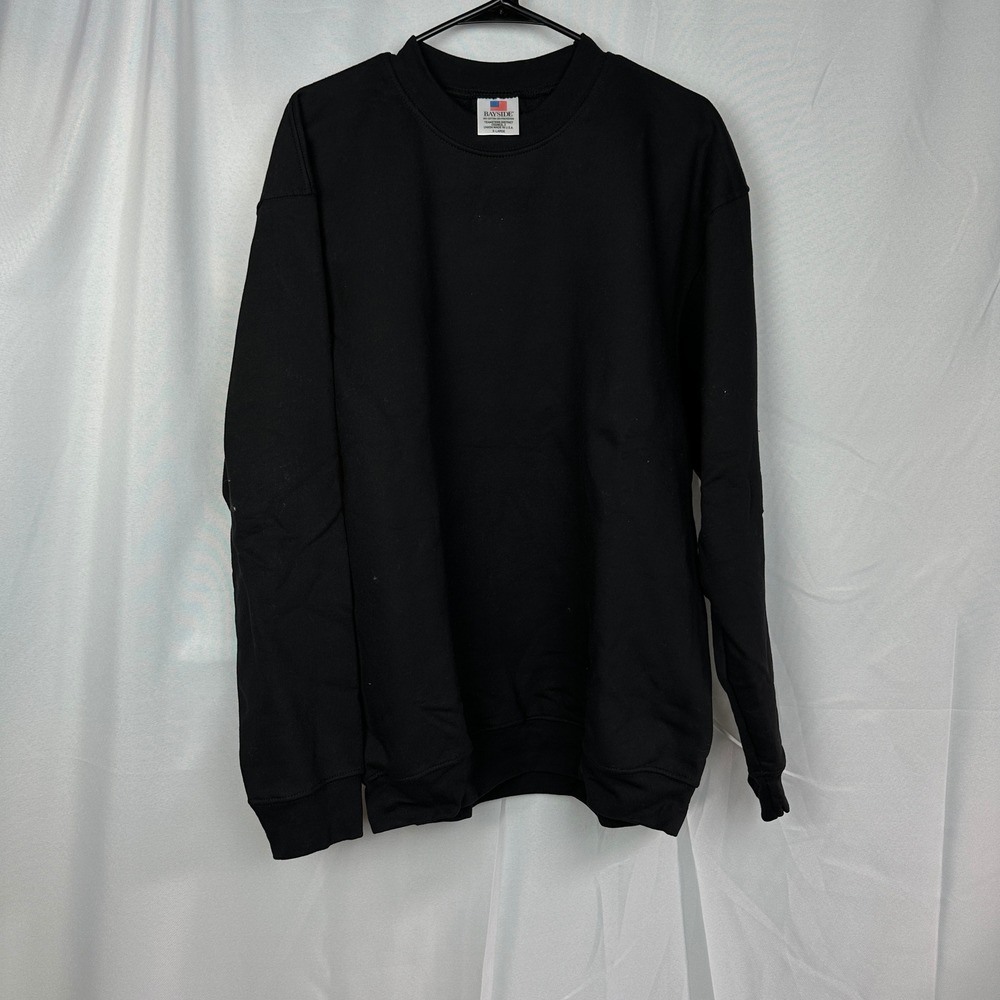 NWT Bayside USA Crewneck Sweatshirt Men's XL Black Made in USA Union Heavyweight